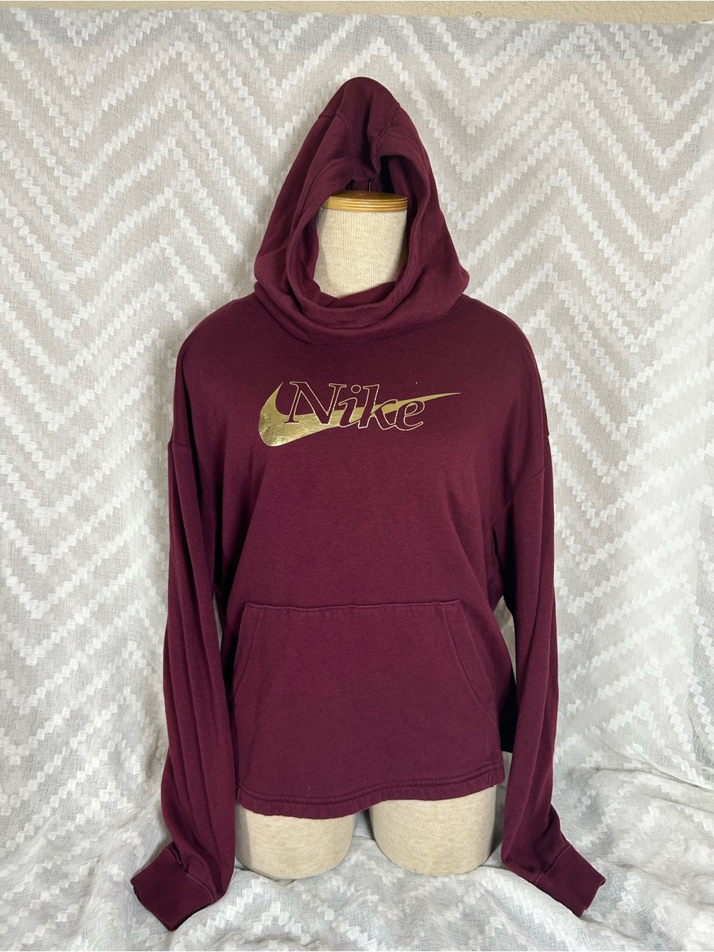 Nike Women's Burgundy Hooded Pullover with Gold Logo